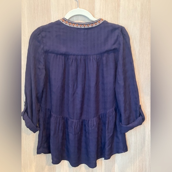 Knox Rose Shirts Womens Small Navy Blue BOHO V-Neck Tops Babydoll Bohemian - Picture 8 of 13